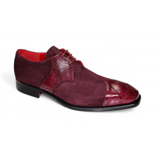 Fennix Italy "Landon" Burgundy Genuine Alligator / Italian Suede Leather Lace-Up Dress Shoes.